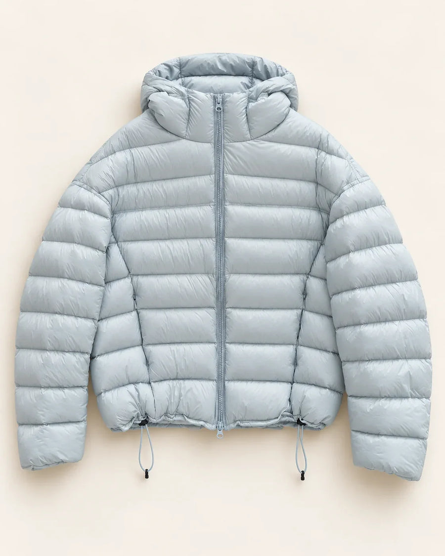 Eisblaue gesteppte Pufferjacke mit Kapuze